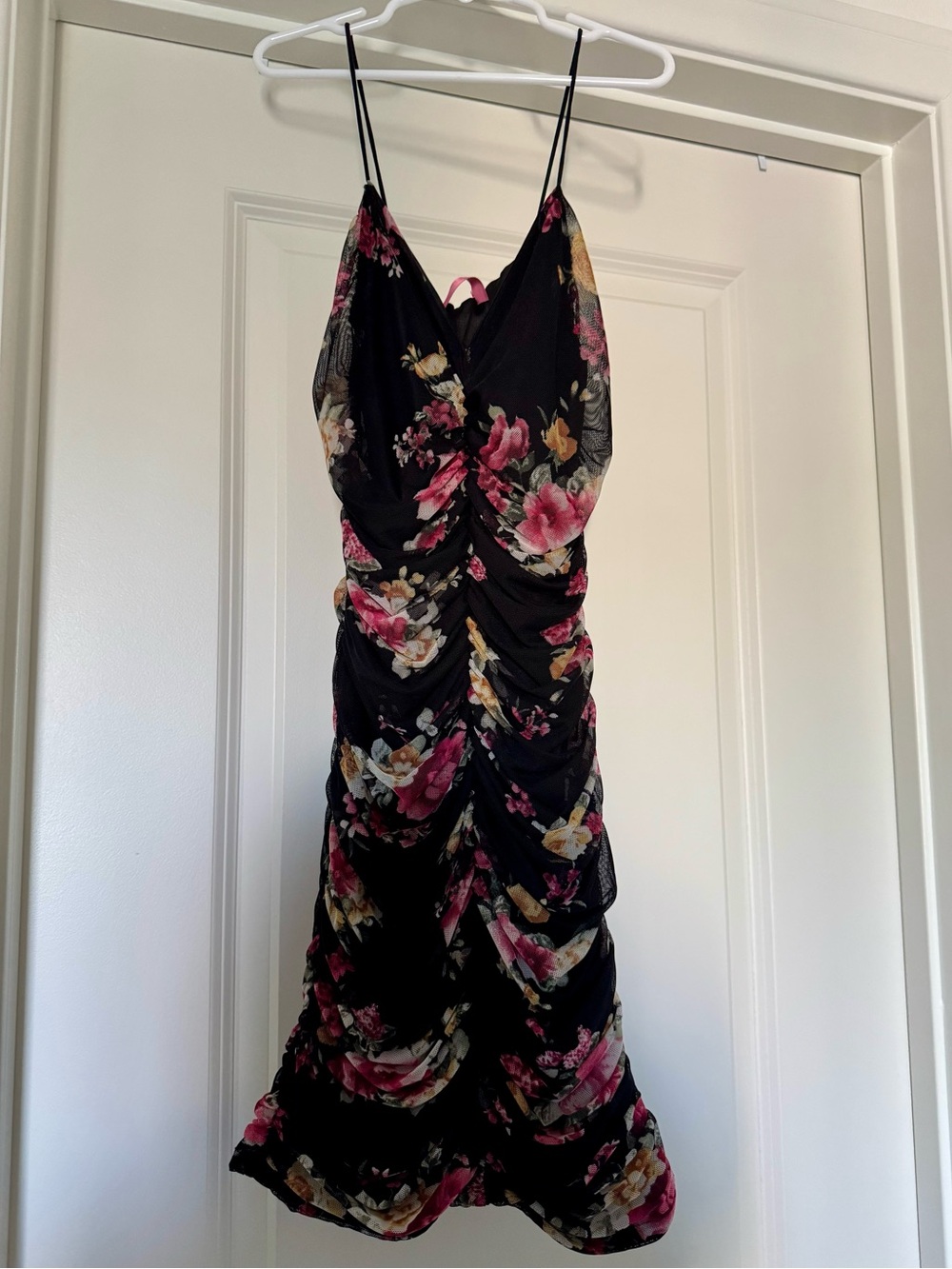 Black Floral Ruched Slip Dress